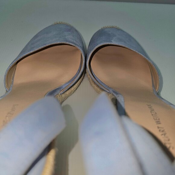 Stuart Weitzman Crystal Buckle Wedge Womens 10 Cornflower Blue Suede Espadrille - Picture 14 of 16